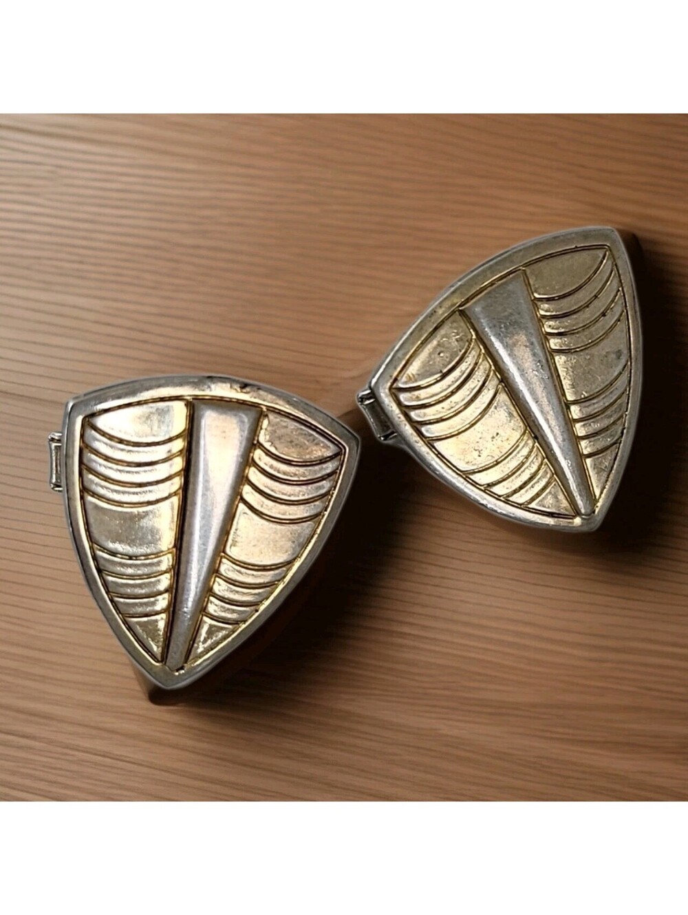 Vintage 2 Tone Silver & Gold Tone Etched Shield Cufflinks M34